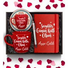 As Gift Sevgililer Günü Temalı Kişiye Özel Kırmızı Defter & Kırmızı Fincan & Kırmızı Kupa & Beyaz Kalem Hediye Seti
