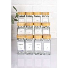 Özbience 12'li Bambu Kapaklı Baharat Kavanozu Seti, Türkçe Etiketli, Şık ve Kullanışlı