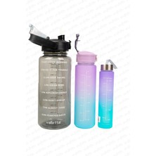 Valletta Figo 3lü Set BPA İçermez Motivasyonel Su Matarası 2.000ML-750M-300MLSiyah Su Matarası