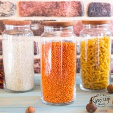 Özbience 3’lü Büyük Cam Kavanoz Seti, Vakumlu Ahşap Kapaklı, Şık ve Dayanıklı