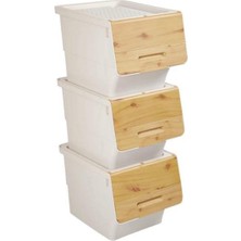 Özbience Tekerlekli Patateslik Soğanlık Organizatör 3X33 Lt Bambu ve Krem Tonu