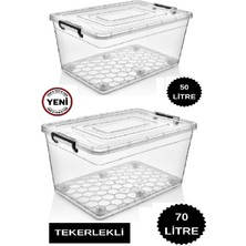Özbience Iki Parçalı Tekerlekli Saklama Kutusu Seti 50L ve 70L Büyük Boy