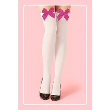 urfakent bilişim ve medya danışmanlık Fuşya Fiyonklu Beyaz Jartiyer Çorabı TM1379