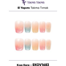 Takma Takma EKOV1683 Kısa Kare 10'lu Tekrar Kullanılabilir El Yapımı Protez Takma Tırnak Ten Rengi-L