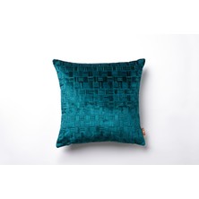 The Kun Dokuma Kadife Örgü Desenli Kırlent Kılıfı-Petrol Yeşili