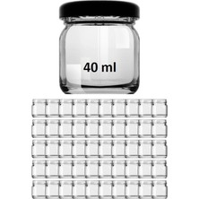 Özbience 50 Adet Şeffaf Mini Kavanoz, Siyah Kapaklı, 40CC, E-Ticaret Paket