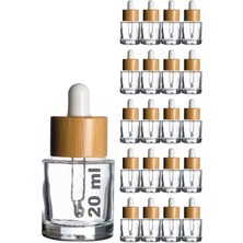 Özbience 20 ml Şeffaf Cam Serum Şişesi Bambu Kapaklı 20'li Set