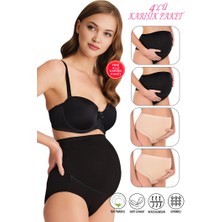 Özkan Underwear Özkan 23582 4'lü Paket Kadın 2 Siyah 2 Ten Karışık Paket Pamuklu Likralı Süprem Hamile Lohusa Yüksek Bel Bato Külot