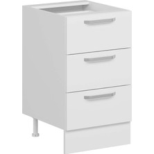 Alvinka Mutfak Modül Duz Alt 3ç Nray 50CM Dolap Beyaz Beyaz Suntalam