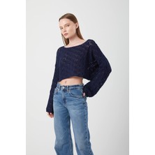 Giyimodam Ajurlu Crop Triko Kazak Krem Oversıze