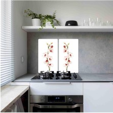 Özbience 2'li 30X52CM Orkide Temalı Ocak Koruyucu ve Cam Kesme Tahtası Seti