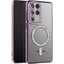 Nezih Case Samsung Galaxy S26 Ultra Uyumlu Taşlı Magsafe Şarj Özellikli Kamera Korumalı Simli Kılıf