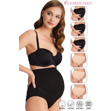 Özkan Underwear Özkan 23582 6'lı Paket Kadın 3 Siyah 3 Ten Rengi Pamuklu Likralı Süprem Hamile Lohusa Yüksek Bel Bato Külot
