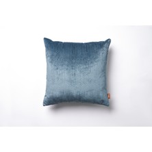 The Kun Dokuma Kadife Geometrik Desenli Kırlent Kılıfı-Mavi