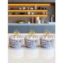 Özbience Şık 3'lü Mutfak Saklama Kabı Seti, Baharatlık ve Şekerlik, Seramik Desen