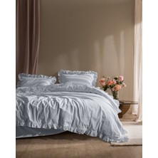 Madame Coco Obernai Tek Kişilik %100 Pamuk Fırfırlı Düz Yıkamalı Nevresim Takımı - Mavi