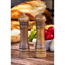 Özbience 2'li Set Baharat Öğütücü Ahşap Ceviz 21 Cm, Tuz ve Karabiber Değirmeni