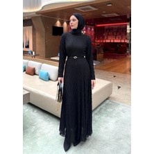 Molly Nelly Kadın Dantel Astarlı Kemerli Uzun Elbise