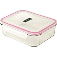 Özbience Dikdörtgen Cam Saklama Kabı 715ML Pembe Kapaklı Mikrodalga Uyumlu