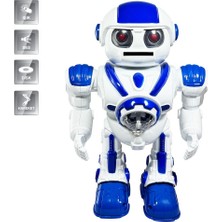 Toyska Işıklı ve Müzikli Disk Atan Interaktif Uzay Savaşçısı Pilli Oyuncak Robot - Mavi