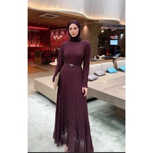 Molly Nelly Kadın Dantel Astarlı Kemerli Uzun Elbise