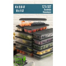 Özbience 12'li Antrasit Kapaklı Saklama Kabı, Buzdolabı ve Mikrodalga Uyumlu