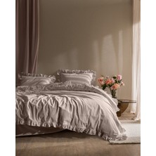 Madame Coco Obernai Tek Kişilik %100 Pamuk Fırfırlı Düz Yıkamalı Nevresim Takımı - Bej