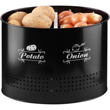 Özbience Siyah 2 Bölmeli Metal Patates ve Soğan Saklama Kutusu