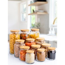 Özbience 12'li Cam Saklama Kabı Seti, Bambu Kapaklı, Vakumlu, Dayanıklı ve Şık