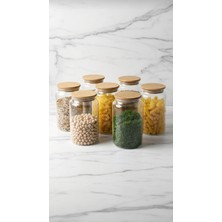 Özbience 6'lı Vakumlu Bambu Kapaklı Cam Saklama Kavanozu 1130 ml Set