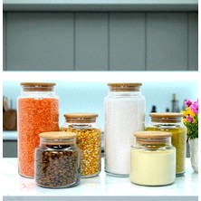 Özbience Vakıum Kapaklı Ahşap Saklama Kavanozu Seti 3'lü, 1400 Ml, 800 Ml, 500 ml