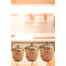 Özbience Şık 3'lü Bakır Baharatlık Seti, Işlemeli Papatya Desenli Takım