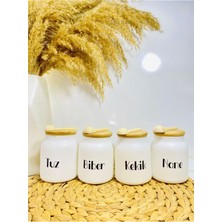 Özbience 4'lü Bambu Vakum Kapaklı Cam Baharat Seti ve Ahşap Kaşık