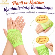 Butik Bfs 80’ler 90’lar Retro Neon Yeşil File Parmaksız Kısa Eldiven 11 cm