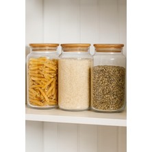 Özbience 3’lü Bambu Kapaklı 4l Cam Erzak Kavanozu Seti, Şık ve Sağlıklı Saklama