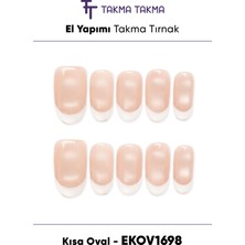 Takma Takma EKOV1698 Kısa Oval 10'lu Tekrar Kullanılabilir El Yapımı Protez Takma Tırnak Ten Rengi-L