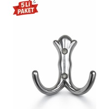 Berfino 5'li Mat Krom Vestiyer Askısı – Dolap & Portmanto Duvar Askılığı – Çift Kancalı Modern Metal Tasarım