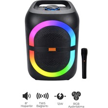 Seyutech Bluetooth Hoparlör Rgb LED Işıklı Karaoke Mikrofon Hediyeli Taşınabilir Parti Speaker
