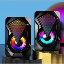 PremiumPort Rgb LED Işıklı Bilgisayar ve Laptop Hoparlörü 2'li Ses Sistemi