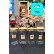 Özbience Bambu Conta Kapaklı 4'lü Cam Kavanoz Seti, 300ML, Baharat ve Erzak Saklama