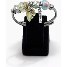 Pangu Yeşil Irize(Yanar-Döner) Gümüş Renk Çelik Charm Bileklik