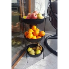 Özbience Modern 3 Katlı Siyah Metal Meyvelik ve Sebzelik, Şık ve Fonksiyonel Tasarım