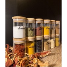 Özbience 12'li Bambu Vakumlu Cam Baharatlık Seti, 180 Ml, Etiketli, Şık ve Kullanışlı
