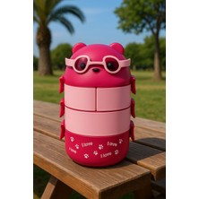 Özbience 4 Bölmeli Akrilik Ayıcıklı Beslenme Çantası ve Saklama Kabı