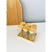 Özbience 6'lı Bambu Baharatlık Seti, Şık ve Pratik Serpme Başlıklı Kavanozlar