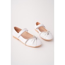 Bulutmod BA04600 Beyaz Rugan Kız Çocuk Taşlı Abiye Balo Gösteri Babet Ayakkabı - 33