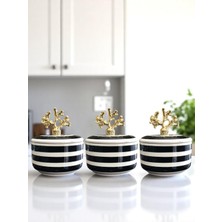 Özbience Çekici 3'lü Kahvaltılık Baharatlık ve Şekerlik Seti, Siyah Klasik Zebra Gold