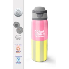 Coral High Pembe Sarı Çizgi Desenli Pipetli ve Direkt Içim Çelik Termos 800 ml 38501