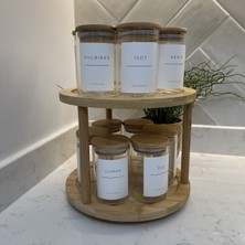 Özbience 12'li Ahşap Döner Standlı 300ML Baharat Seti, Şık ve Kullanışlı Şef Seti