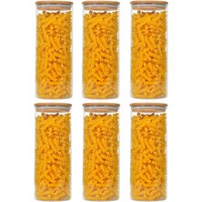 Özbience 6'lı 1200 ml Bambu Kapaklı Vakumlu Cam Kavanoz Seti